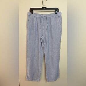 Talbots Women’s 100 % Linen Relaxed Wide Leg Elastic Waistband Pockets Sz 10P